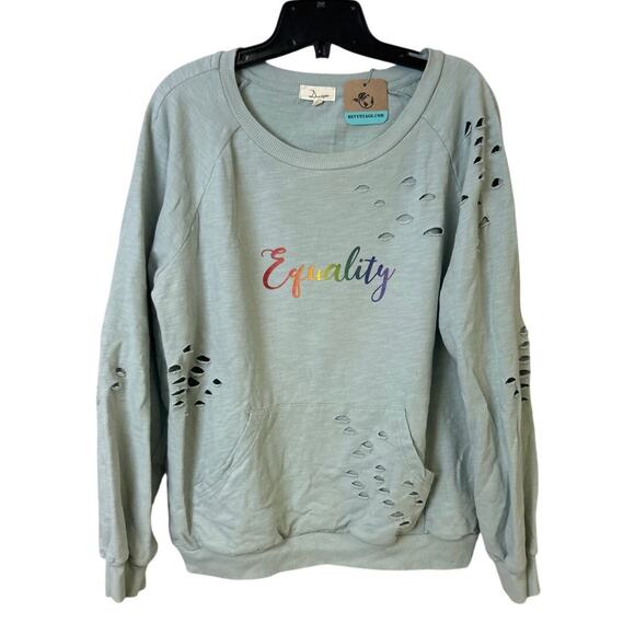 Duets Tops - Upcycled Hand Printed Womens Large Rainbow Equality Distressed Sweatshirt